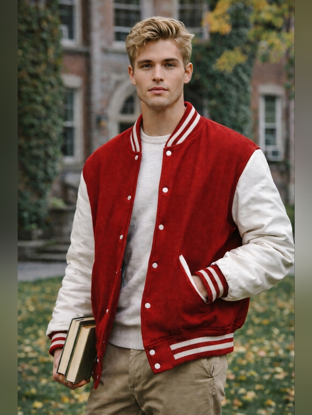GAME Varsity Jacket Mens Large Red White Wool Leather USA Vintage Americana NEW